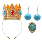 KaKaxi Halloween Costume Pink Evening Dresses with Waist Belts Gloves Hats Golden Crown Leggings Earrings Accessories for Women,S