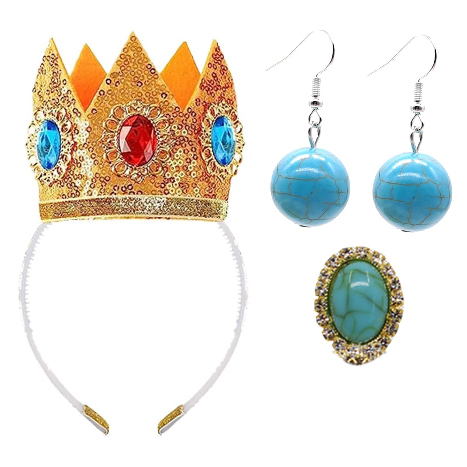 KaKaxi Halloween Costume Pink Evening Dresses with Waist Belts Gloves Hats Golden Crown Leggings Earrings Accessories for Women,S