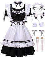 Colorful House Women's Lolita Anime Cosplay French Apron Maid Sweetheart Fancy Dress Costume (2XL, Black-9Pcs)