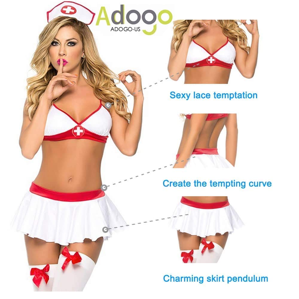 ADOGO Sexy Costume Women Schoolgirl Lingerie Roleplay Lingerie Set Sexy Student Costumes for Valentine's Day(Nurse Costume)