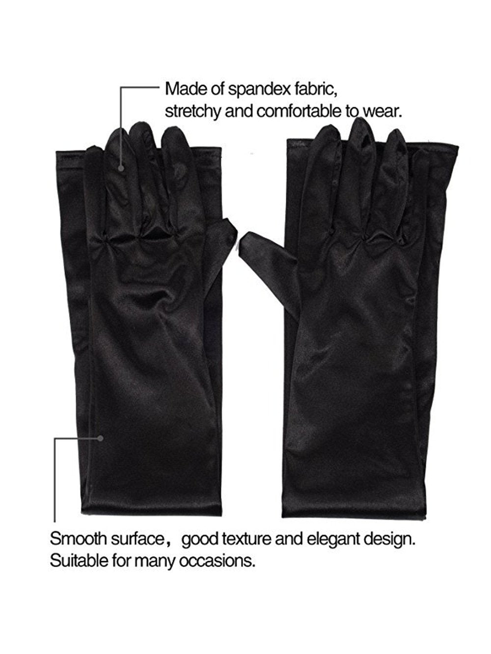 Lansian Long Black Opera Party Gloves for Women 1920s 20s Satin Gloves Elbow Length Bridal Evening Dress Costumes, 21''
