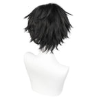 ANOGOL Hair Cap+ Short Black Wig for Men Short Black Men's Wigs for Cosplay Black Anime Cosplay Wig Layered Black Party Wigs with Bangs for Halloween Costume Christmas Peluca Negra Synthetic Hair