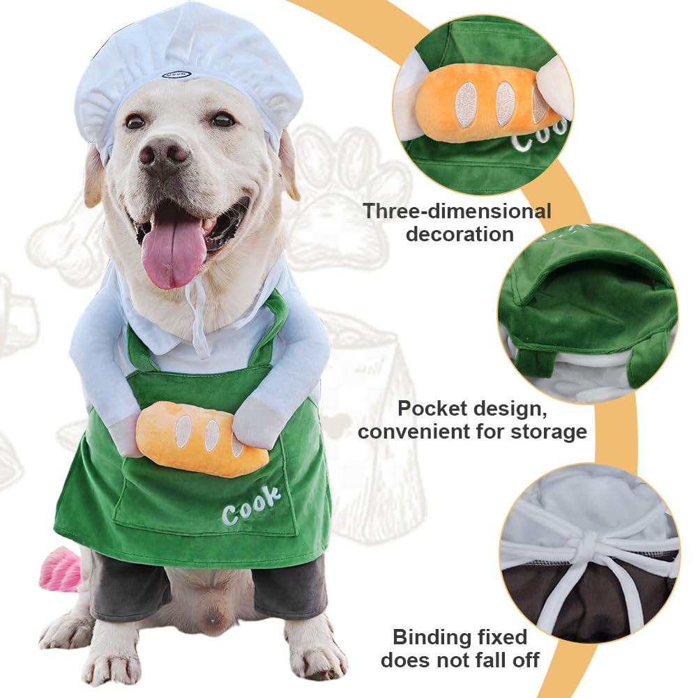 Dog Halloween Vampire Devil Cloak Cape, Red Black Classic Pet Costume for Small Medium Large Dogs, Holiday Cosplay Special Events (Chef-Green, B1)