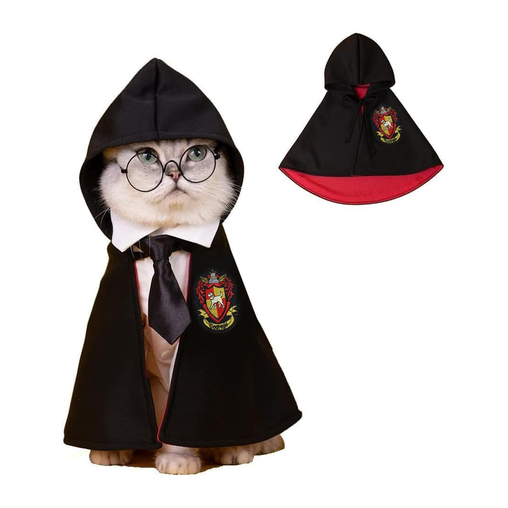 NIULA Cat Halloween Costume - Pet Wizard Costumes Mantle Magician Cosplay Clothes with Bowtie & Glasses Set, Festival Party Apparel for Small Pets Cats Dogs