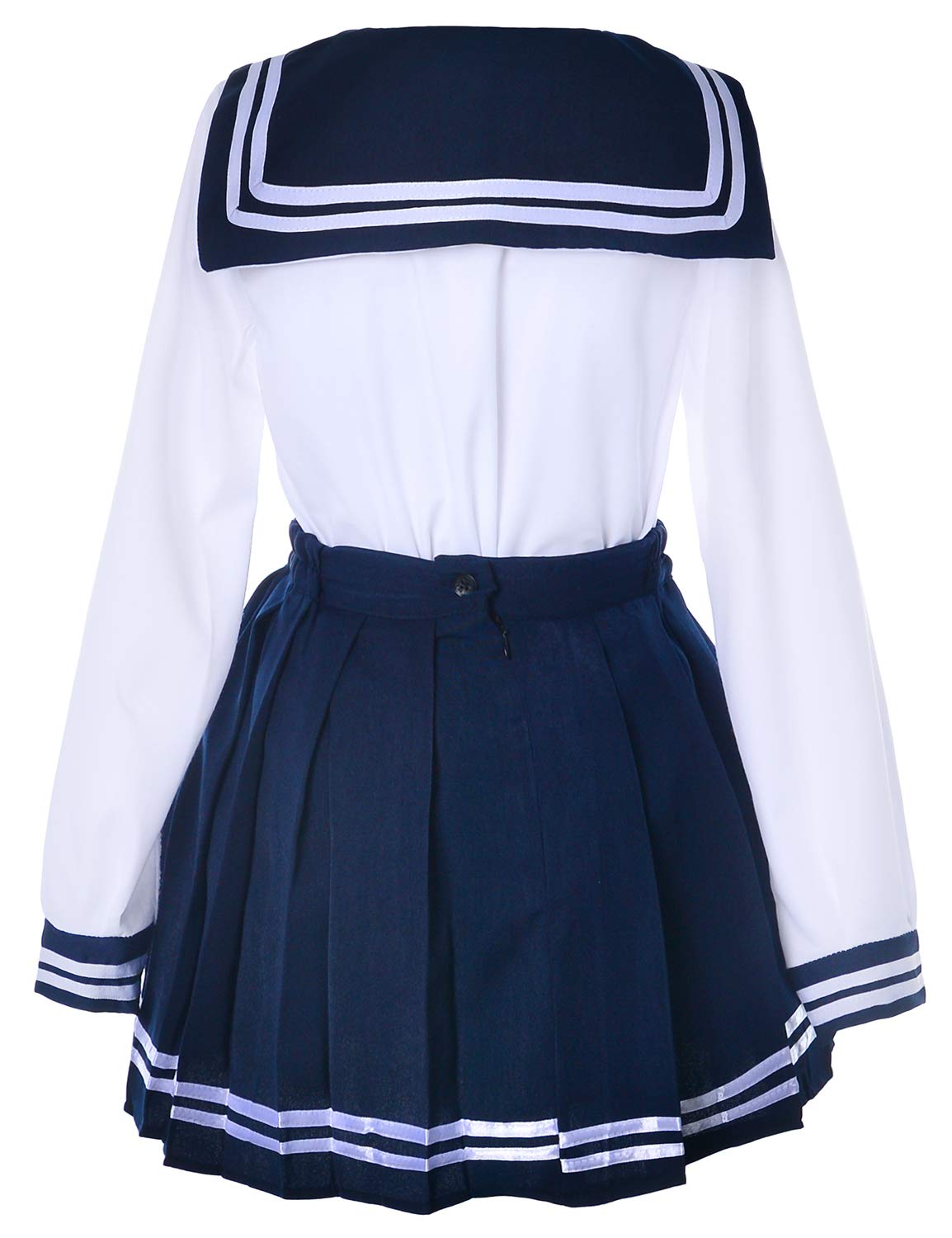 Japanese School Girls Uniform Sailor Navy Blue Pleated Skirt Anime Cosplay Costumes with Socks Set(SSF13) 2XL(Tag 3XL)