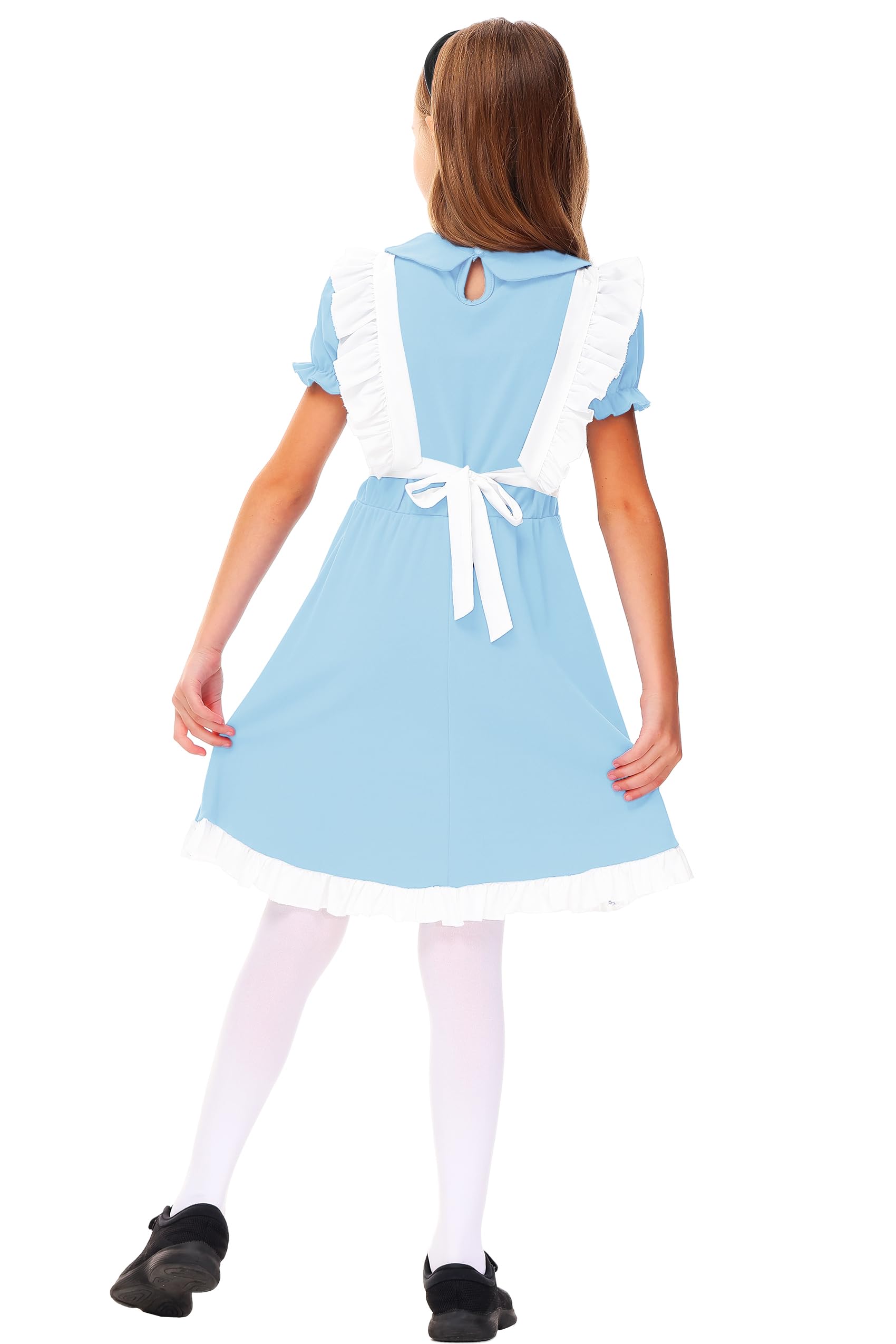 Alice in Wonderland Dresses Girl's Elastic Waist Puff Sleeve Princess Dress Maid Outfit 13-14 Years Light Blue