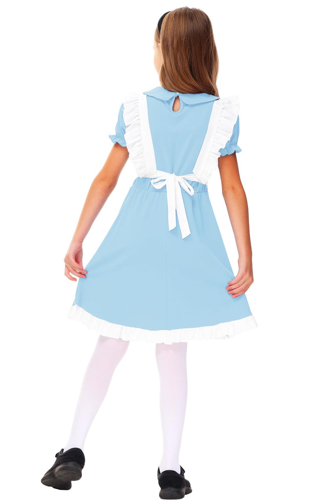 Alice in Wonderland Dresses Girl's Elastic Waist Puff Sleeve Princess Dress Maid Outfit 13-14 Years Light Blue Main Image