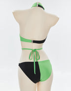 MEOWCOS Black and Green Buckle Decoration Two-Piece Swimsuit