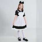 Weixinbuy Black Halloween Costume for Girls Kids Maid Costume Apron Fancy Dress Halloween Dress-Up Cosplay Costume Outfits with Headband and Stocking for Girl 13-14 Years