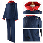 Han shan Itadori Uniform Ryomen Sukuna Cosplay Costume Full Set Suits School Uniform Sportswear with Keychain (ItadoriB-Blue(with wig), XL)
