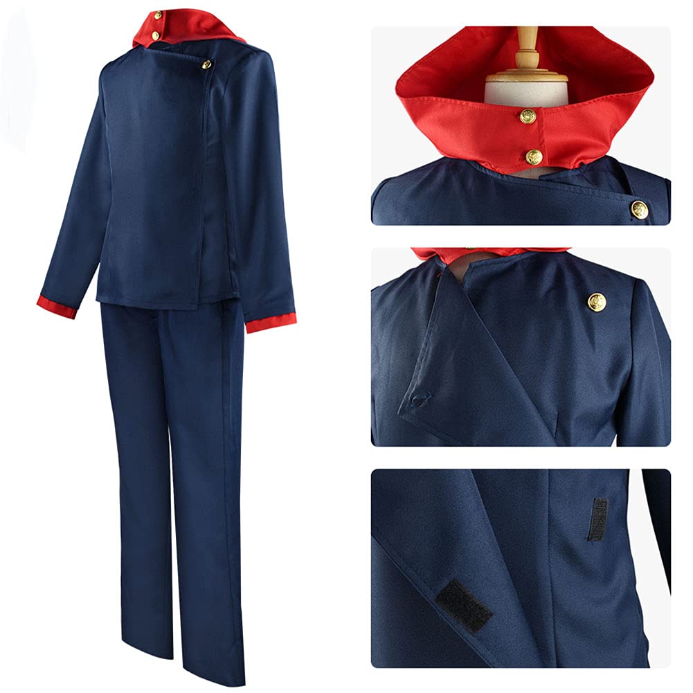 Han shan Itadori Uniform Ryomen Sukuna Cosplay Costume Full Set Suits School Uniform Sportswear with Keychain (ItadoriB-Blue(with wig), XL)