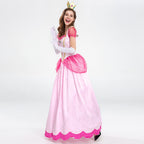 Womne's Princess Peach Costume with Crown and Gloves Halloween Birthday Party Dress up Fancy Costume Cosplay Outfit