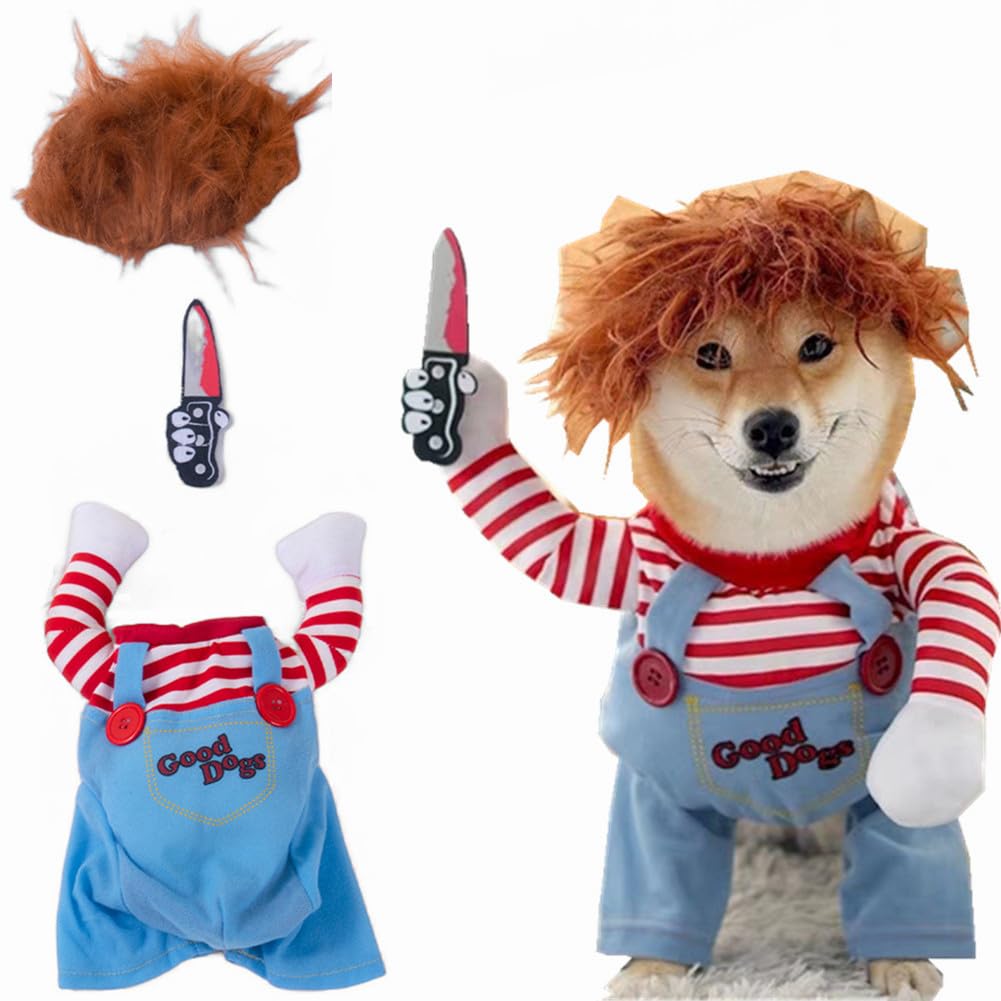 Pet Deadly Doll Chucky Dog Cosplay Funny Halloween Christmas Clothes Party Costume for Small Medium Large Dogs (L: Chest Circumference 27"-35")