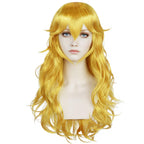 ANOGOL Hair Cap+ 28 Inch Princess Wig for Women Golden Long Wavy Wigs Peach Cosplay Wig Anime Synthetic Hair for Halloween Party Costume (1 Crown+ 1 Wand+ 2 Earrings+ 2 Gloves+ 1 Brooch)