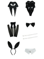 Cosplay.fm Women Dress Up Cosplay Costume Black Bunny Bodysuit and Coat with Stockings and Bunny Ear Headband (Black, S)
