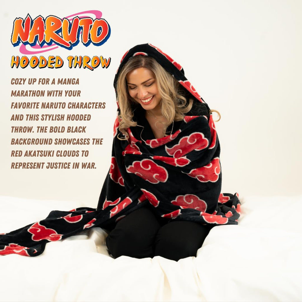 Franco Naruto Anime Akatsuki Cloud Bedding Super Soft and Cozy Wearable Hooded Throw Blanket, 70 in x 50 in (Official Licensed Product) Collectibles