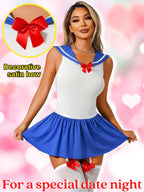 EHSUYAB 3Pcs Women Sailor Costume Halloween, Japanese School Girl Uniform Outfit, Snap Crotch Anime Cosplay Lingerie Set X-Large