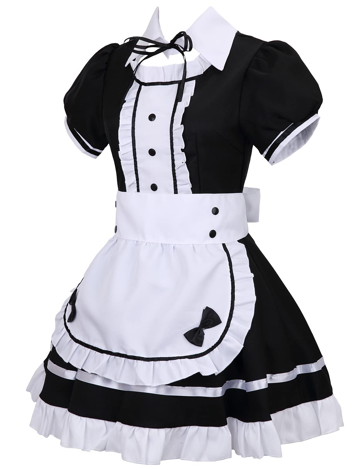 Colorful House Women's Cosplay French Apron Maid Fancy Dress Costume (X-Small, Black-5Pcs)