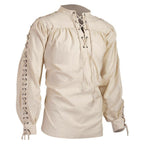 Men's Loose Linen Medieval Gothic Renaissance Shirt Long Sleeve Viking Pirate Mercenary Scottish Costume Beige, Small(Bust 40.0" to 42.5")