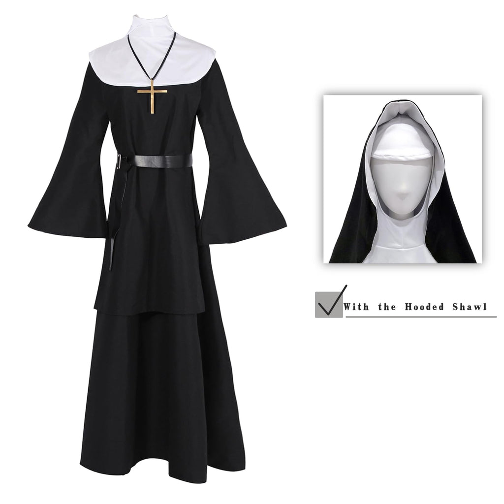 NSPSTT The Nun Costume for Women Nun Dress Halloween Cosplay for Men Nun Costume 5pcs Set