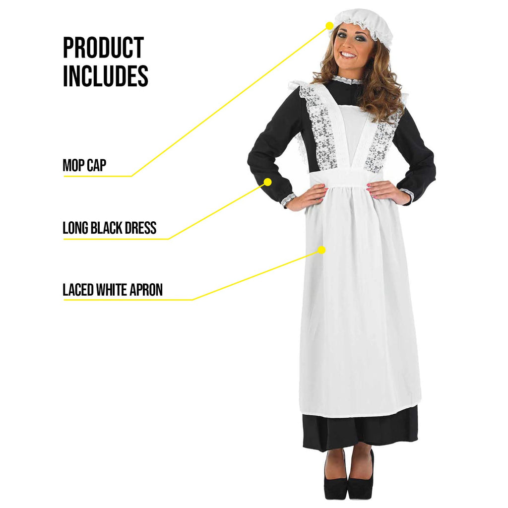 fun shack Victorian Maid Costume, Long Sleeve Dress for Women, Elegant Maid Outfit, Classic Victorian Style, X-Large