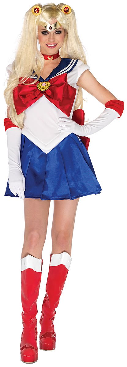 Leg Avenue Costumes 5Pc.Sailor Moon Dress Choker Gloves Headpiece Hair Clips, White/Blue, Small