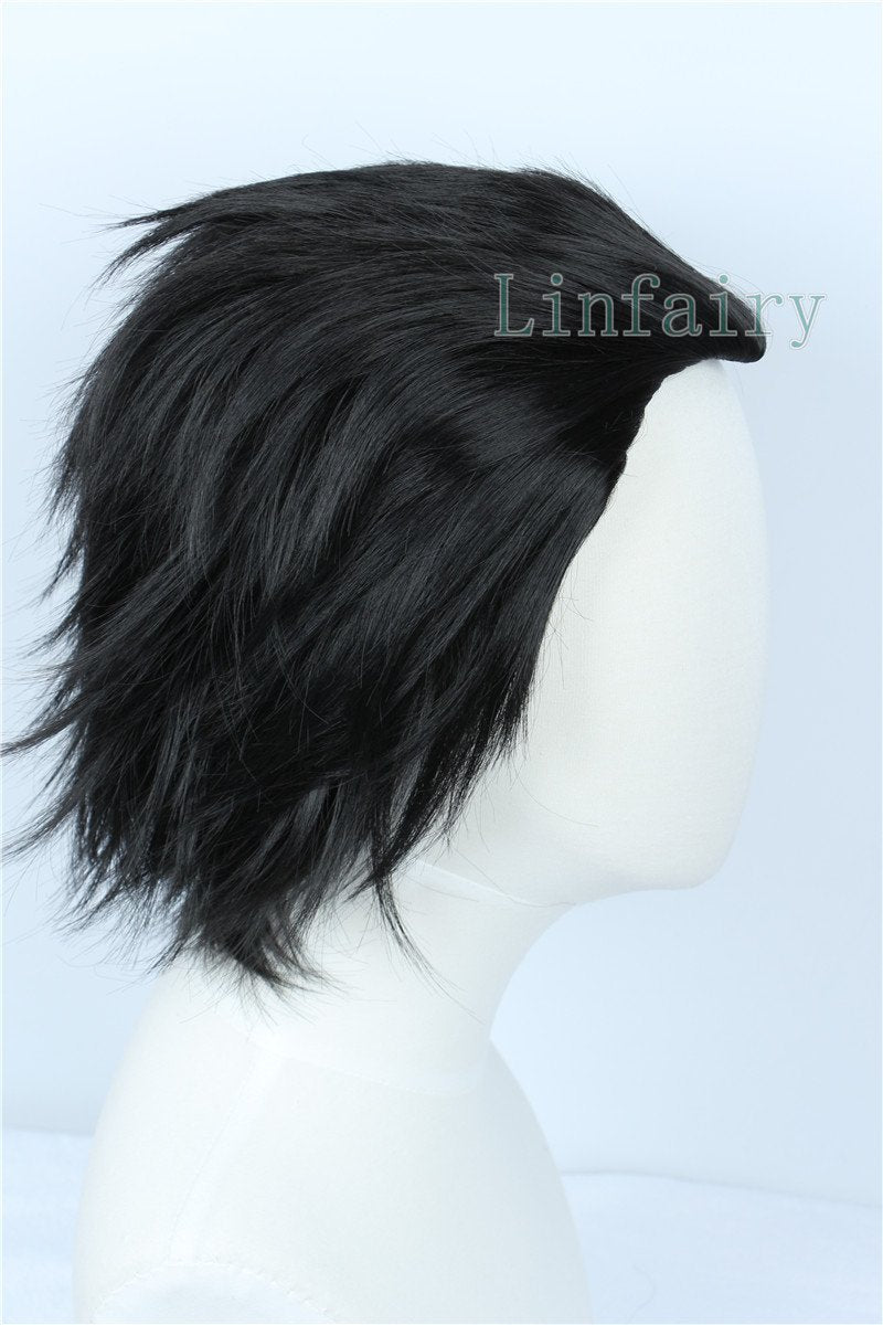 Linfairy Short Black Cosplay Wig Halloween Slicked back Costume Wig for Men