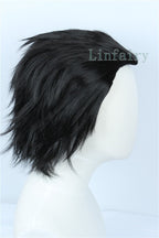 Linfairy Short Black Cosplay Wig Halloween Slicked back Costume Wig for Men