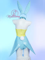 Mobbunny Women's Bunny Costume Easter Bunny Girl Bodysuit Rabbit One-Piece Jumpsuit Lingerie Set with Headband (Blue, small)