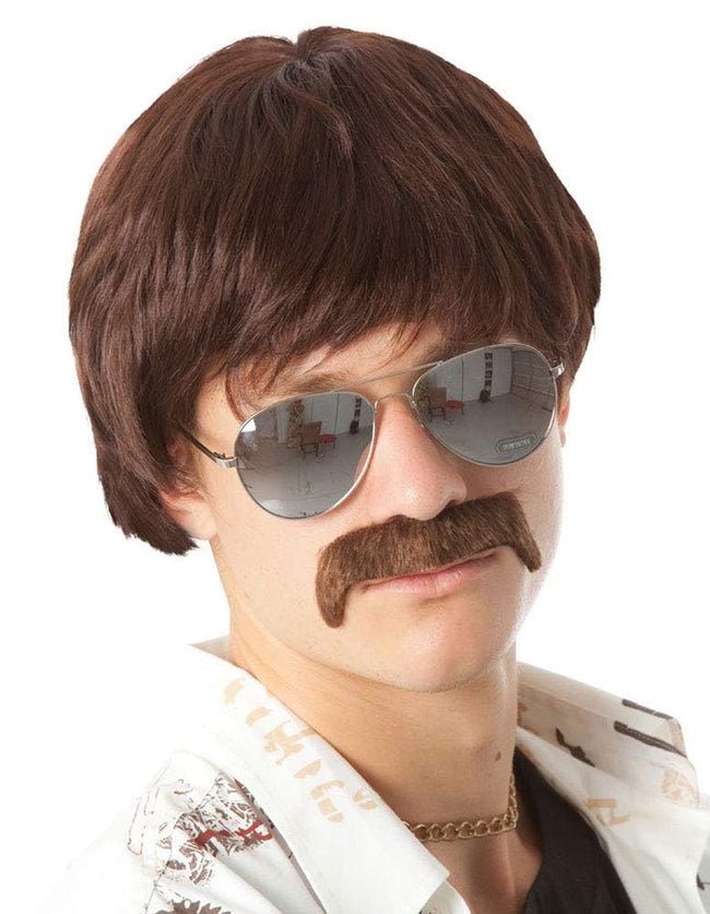 ALLAURA Compatible with Sonny Bono Wig – 60s 70s Men’s Short Brown Wig + Mustache for Hippie, Singer, TV Star, Cop, Detective Costumes – Liberty Duo, Limu & Doug, Uncle Rico, Retro Halloween Outfit Hover Image