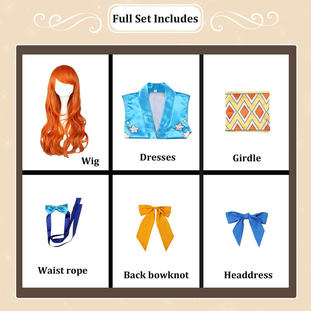bbganlian Anime Character Wano Country Nami Cosplay Costume Outfit Role Play Uniform Wig Full Set Halloween Dress Up Suit (S)