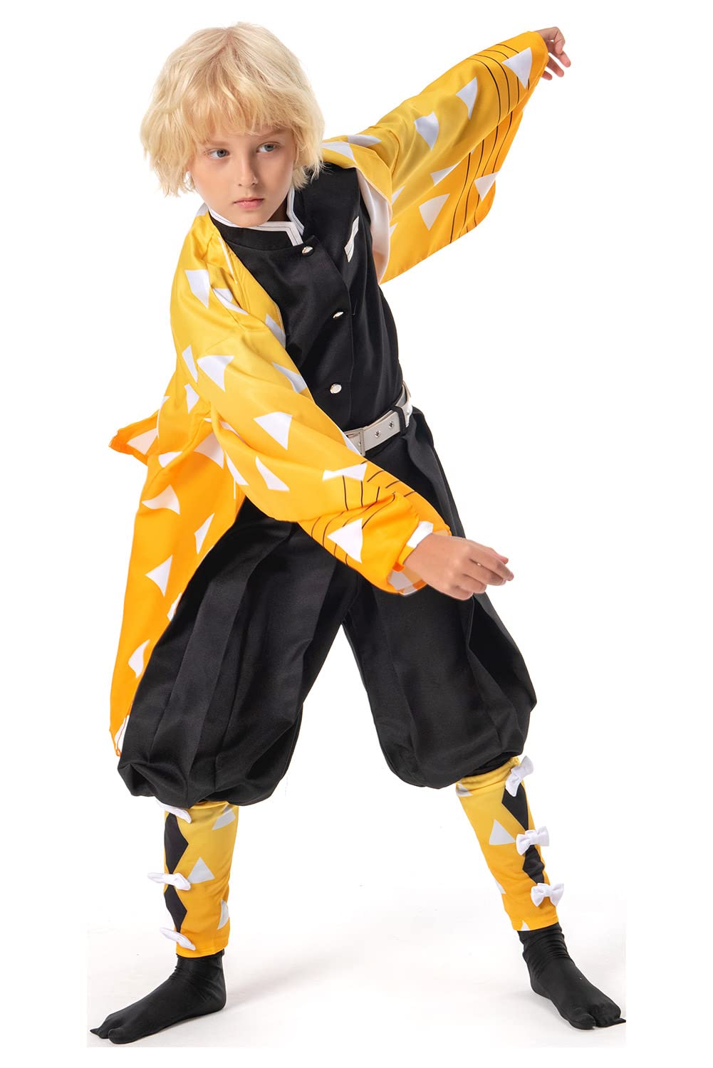 Seaehey Kids Agatsuma Zenitsu Cosplay Kimono Outfit Japanese Suits Halloween Costume,Small