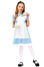 Alice in Wonderland Dresses Girl's Elastic Waist Puff Sleeve Princess Dress Maid Outfit 13-14 Years Light Blue