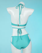 haikyuu Women Cosplay Swimsuit with Wrap Skirt Anime Two Piece Bathing Suit Halter Rave Swimwear Blue