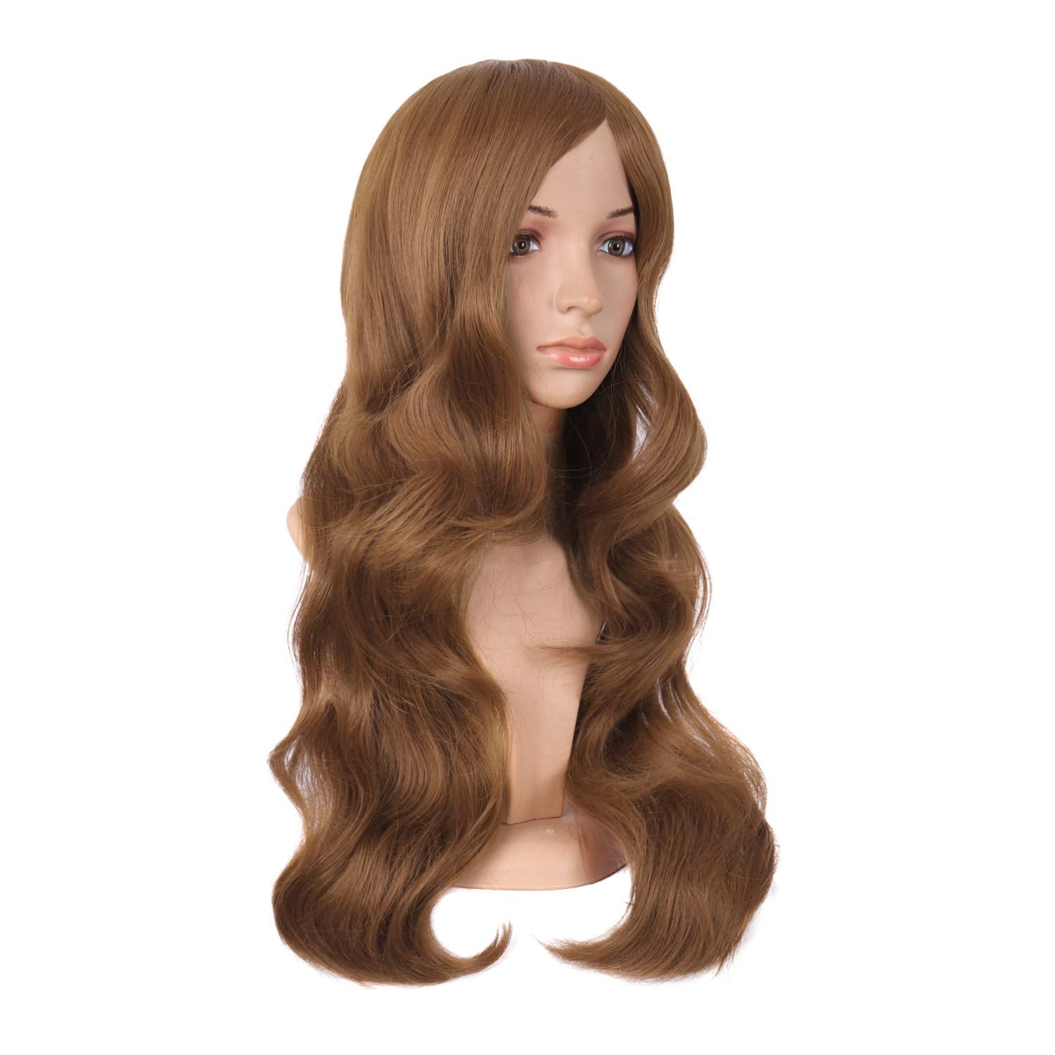 MapofBeauty 24 Inch/60cm Charming Synthetic Long Wavy Side Bangs Women Party Anime Cosplay Wig (Light Brown)