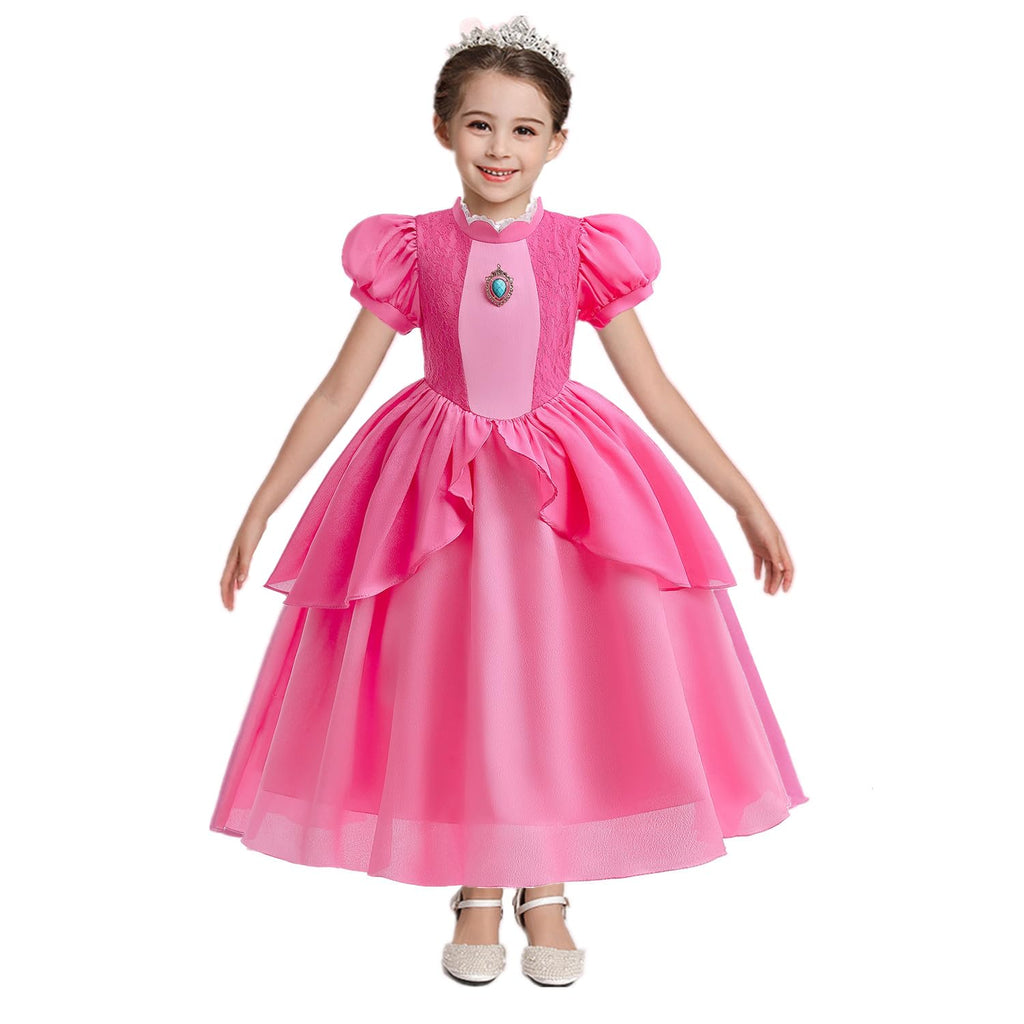BanKids Princess Costume for Girls Dress up Outfit with Crown Gloves Earring Stars Wand 6-7 Years(P03,130CM