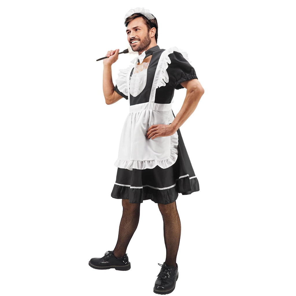 Men's Maid Cosplay Costume Dress Suit, Big Hemline Flared Outfit, Funny Stage Performance Cosplay Set (Medium)