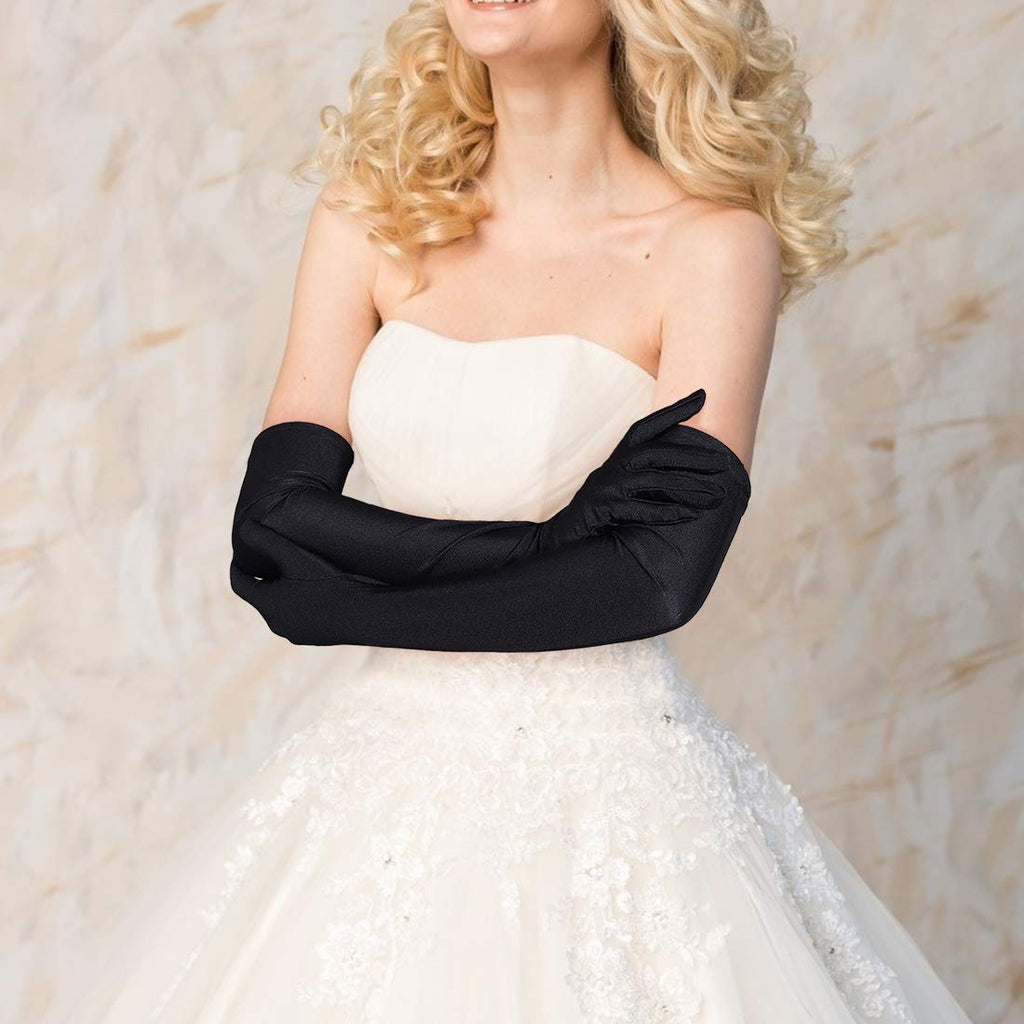 Lansian Long Black Opera Party Gloves for Women 1920s 20s Satin Gloves Elbow Length Bridal Evening Dress Costumes, 21''