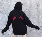 kydely Womens Devil Wings Red Horn Sweatshirt Long Sleeve Hoodie Pullover Hooded Tops, Black, Medium