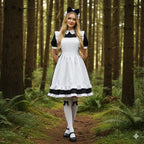 Tvnxdgl Alice Costume Women Wonderland Maid Outfit Anime Lolita Dress Halloween Cosplay Maid Apron Gloves Headband Socks Set 2XL