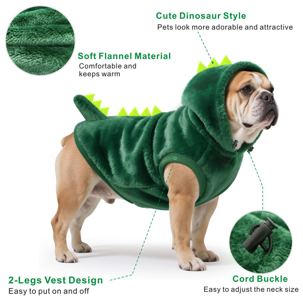 Idepet Dog Halloween Dinosaur Costume,Cute Cosplay Outfit for Small Dogs Fleece Winter Puppy Hoodie Warm Sweater Vest Coat Apparel for Pet Cat Chihuahua Bulldog Pug Yorkie(Small)