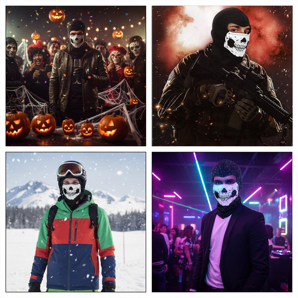 2025New Creepy Skull Balaclava Mask Ghost Skeleton Face Halloween Costume Cosplay Tactical Anti-UV Motorcycle Cycling Black