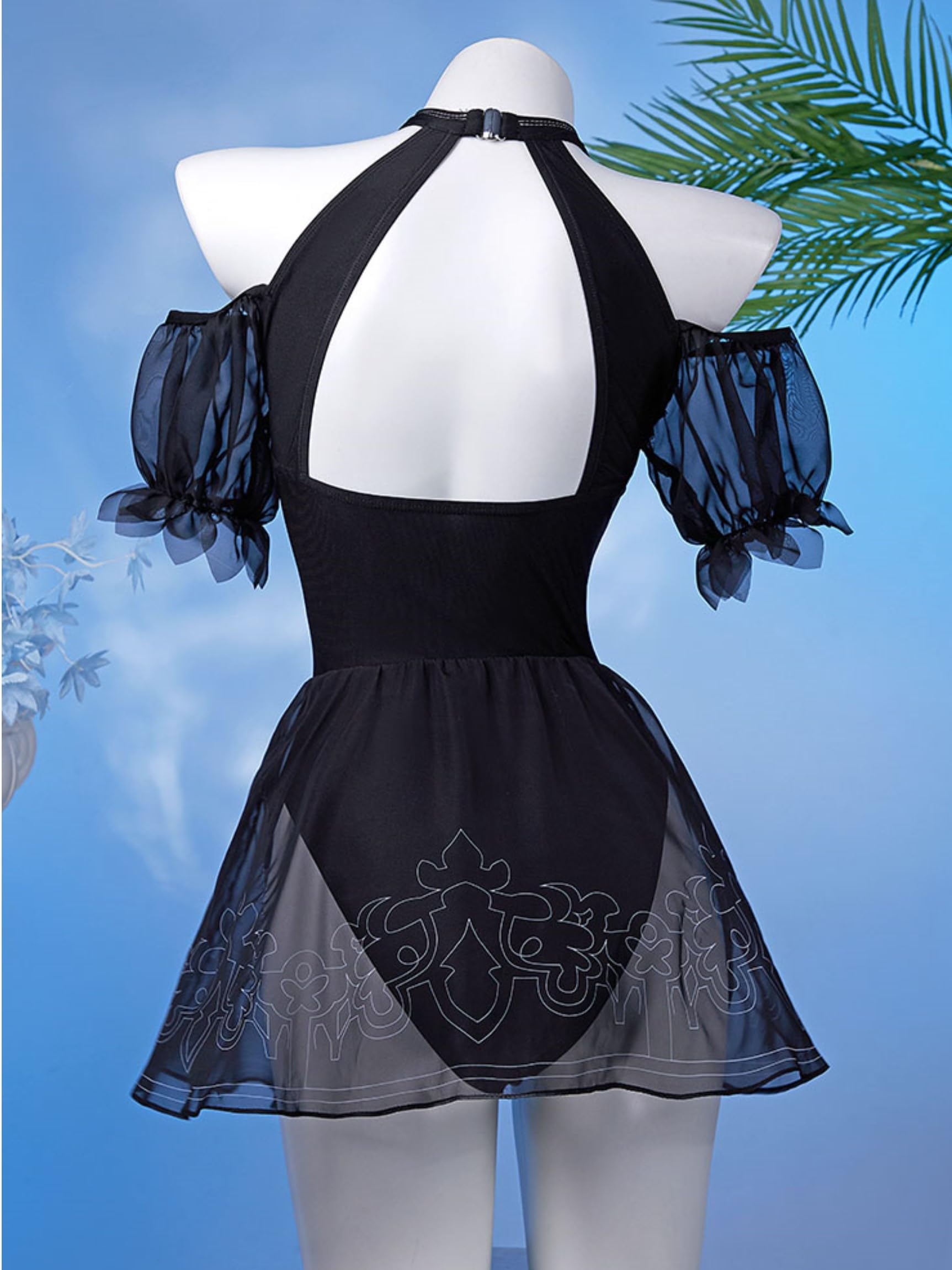 haikyuu Women Cosplay One Piece Swimsuit Anime Bathing Suit Halter Backless Tummy Control Swimwear (US, Alpha, Small, Regular, Regular, Standard, Black)