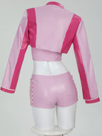 Women's Costume Peach Cosplay Casual Outfit Pink Racing Suit Short Top and Jacket with Shorts Necklace (S)