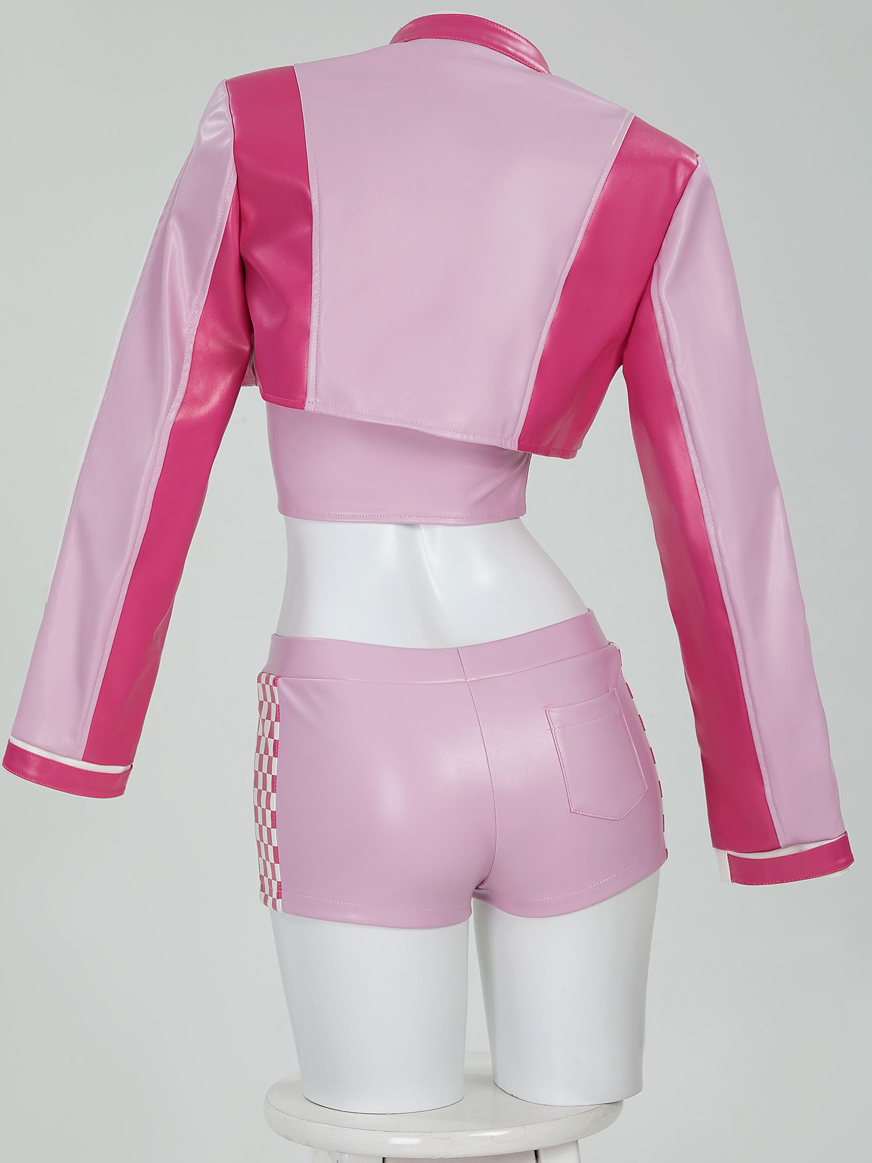 Women's Costume Peach Cosplay Casual Outfit Pink Racing Suit Short Top and Jacket with Shorts Necklace (S)