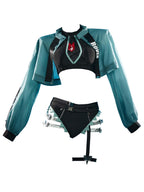 haikyuu Women Jane Cosplay Two Piece Swimsuit with Chiffon Cover-up Bikini Set Mesh Cutout (US, Alpha, Medium, Regular, Regular, Standard, Black)