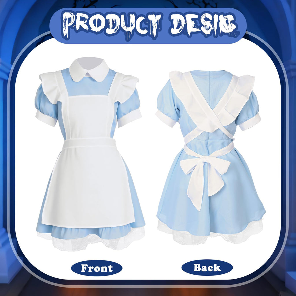 Mepase 5 Pcs Halloween Grunge Band Costume Wonderland in Chains Costume Blue Maid Dress Vintage Chains Set for Women Cosplay(S)