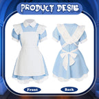 Mepase 5 Pcs Halloween Grunge Band Costume Wonderland in Chains Costume Blue Maid Dress Vintage Chains Set for Women Cosplay(S)