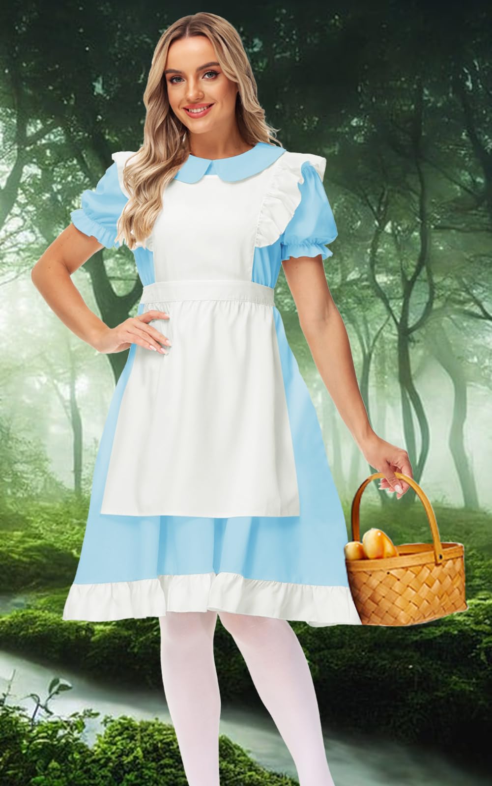 Blue Maid Costume Women Alice White Apron Dress Lolita Princess Wonderland Costumes XL