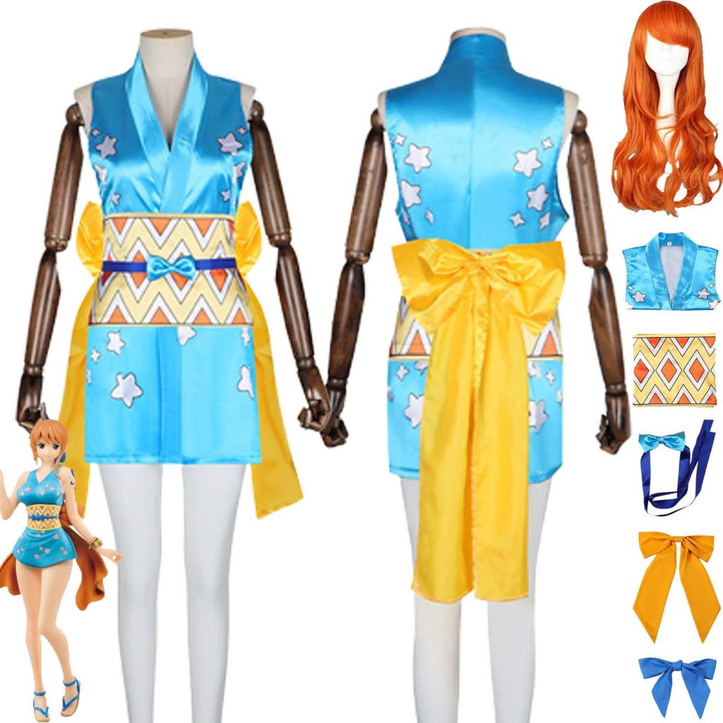 bbganlian Anime Character Wano Country Nami Cosplay Costume Outfit Role Play Uniform Wig Full Set Halloween Dress Up Suit (S)
